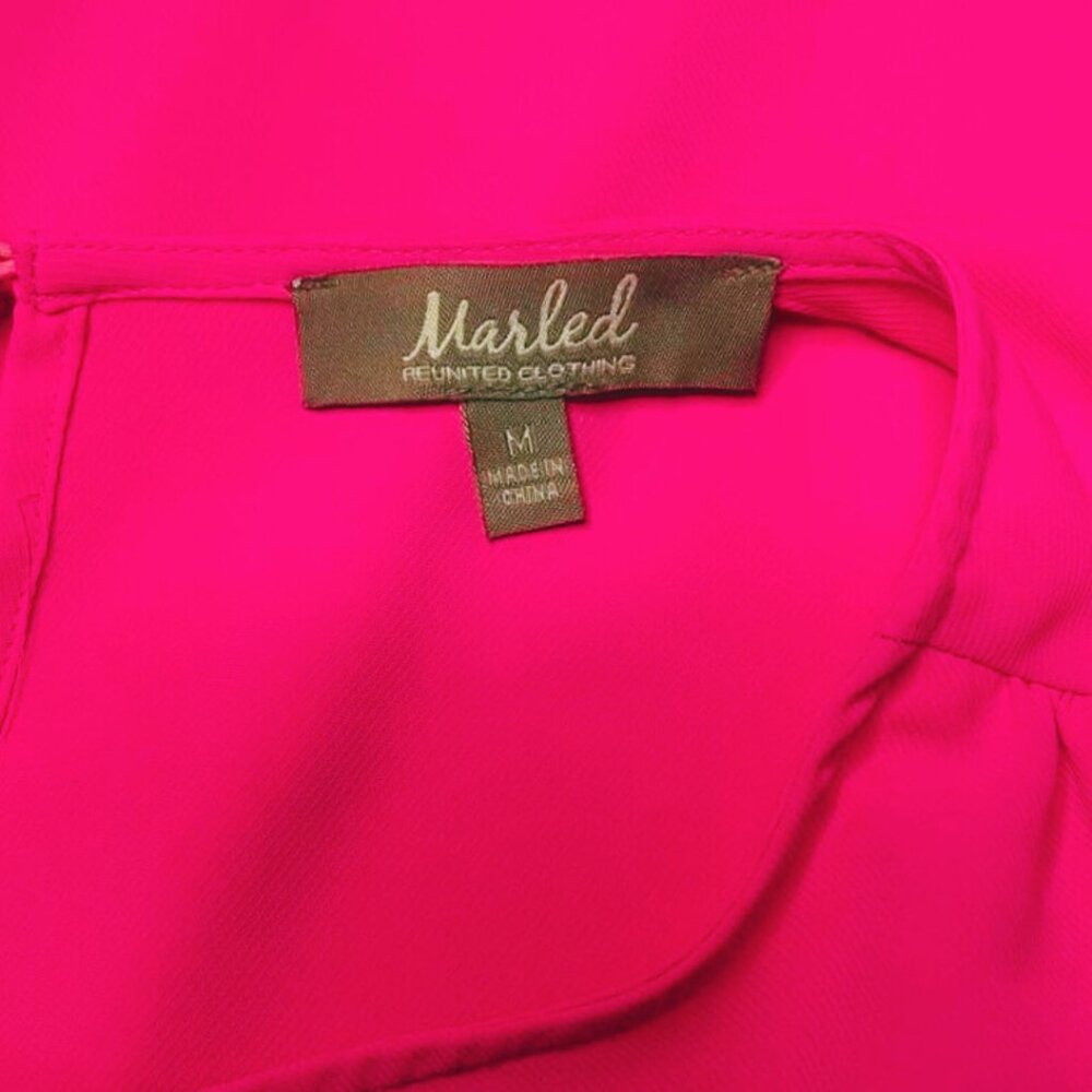 Marled Reunited Clothing Hot Pink Blouse Medium Fuchsia Puff Sleeve Keyhole Top - Picture 8 of 10